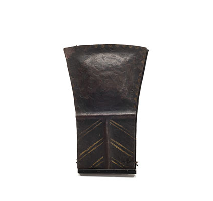 T'lakwa Copper, small and short in size, fine condition with three rows of chevron pattern decoration below an embossed cross shape.